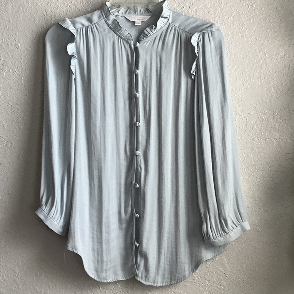 LC Lauren Conrad Light Blue Ruffled Blouse